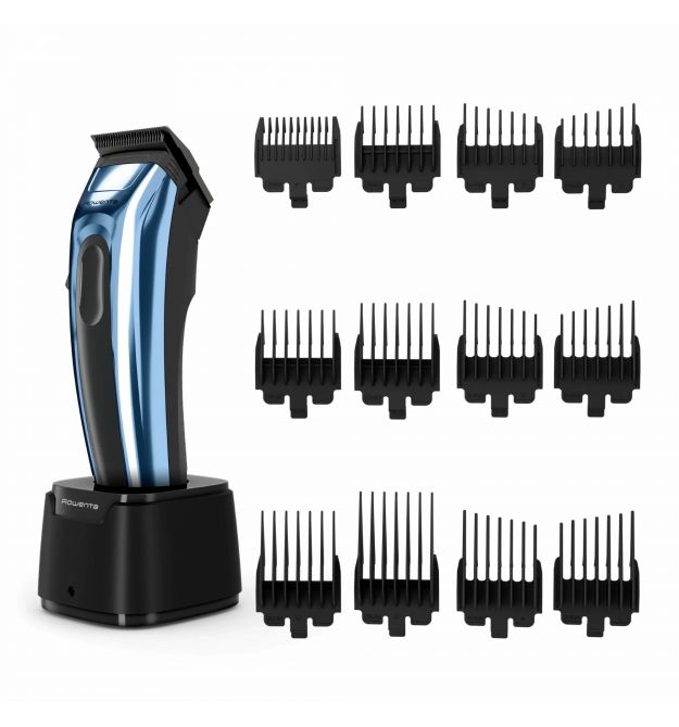 Rowenta Машинка для стрижки Barber Experience, сеть+акум., роторный мотор DC, насадок-12, кейс, нерж. сталь, синий