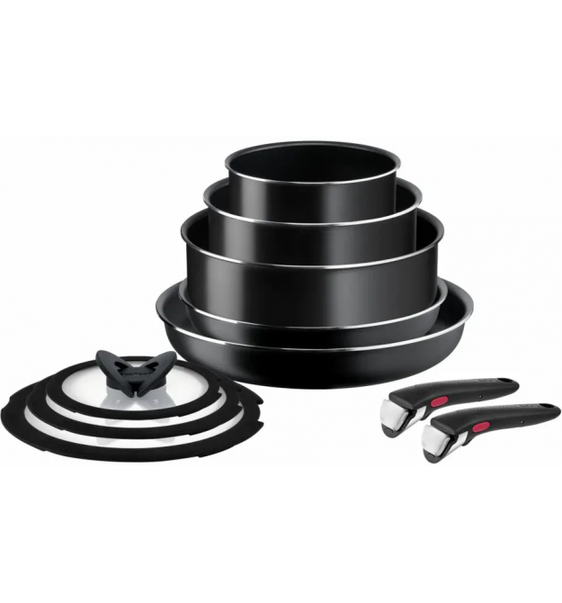 Tefal Набор посуды Ingenio Easy Cook & Clean, 10 предметов, алюминий, нержавеющая сталь, бакелит, черный
