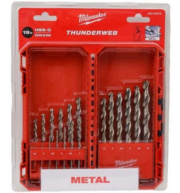Milwaukee Набор сверл по металлу HSS-G THUNDERWEB, 19 шт, 1-10мм, кейс