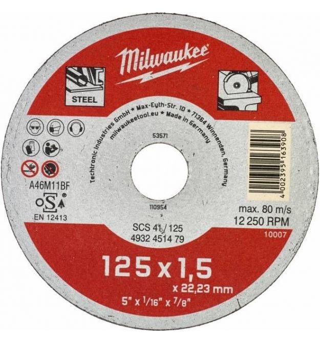 Milwaukee Диск отрезной по металлу, 125х1.5х22.2мм