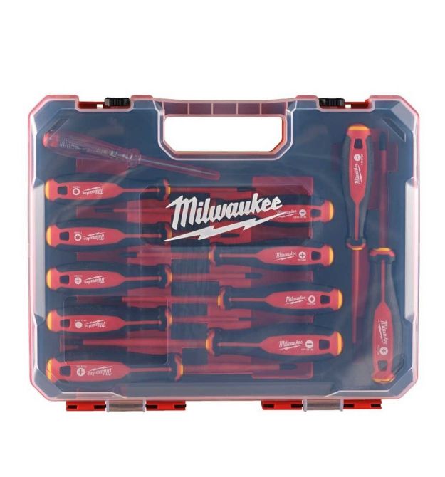 Milwaukee Отвертки набор 12шт, диэлектрические, SL,PH,PZ,TX, тестер, кейс