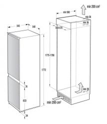 Gorenje Холодильник встраиваемый с нижн. мороз., 177х55х54см, 2 дв.,180(68)л, А++, NF+, Зона св-ти, Внутр.дисплей, белый