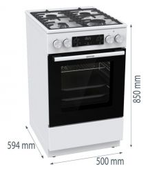 Gorenje Плита комбинированная, 7,0 л, 50x60 см, дисплей, чугун, белый