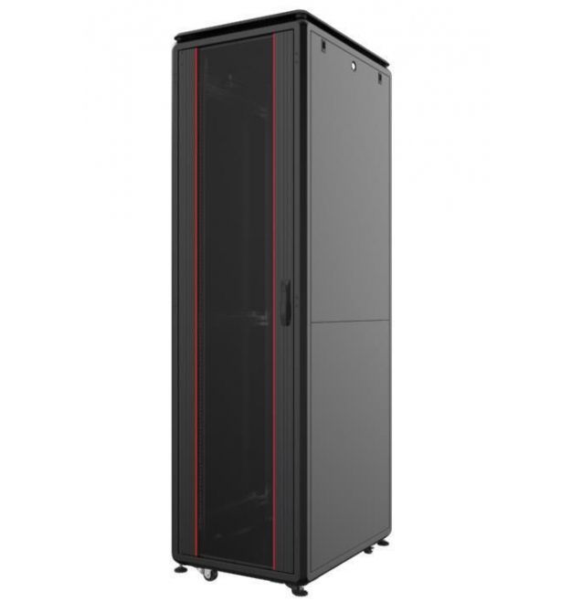 MIRSAN Шкаф 19", 26U, GTV, стеклянная дверь, 600x1000 мм, максимально 2000 кг, черный