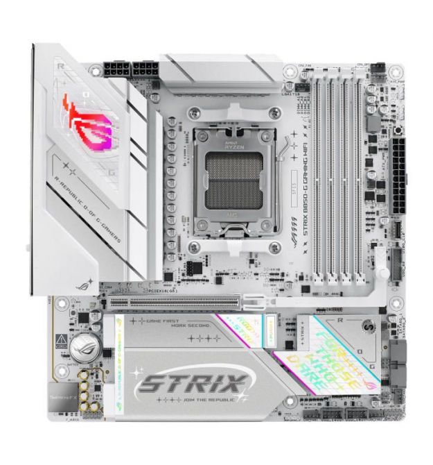 ASUS Материнcкая плата ROG STRIX B850-G GAMING WIFI sAM5 B850 4xDDR5 M.2 HDMI DP WiFi BT mATX белый