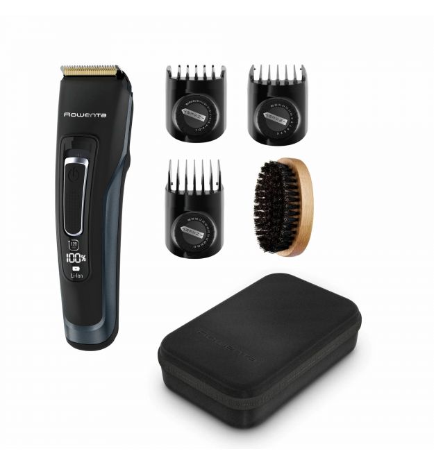 Rowenta Машинка для стрижки Advancer, сеть+акум., роторный мотор, насадок-3, кейс, титан.напыл., синий