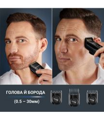 Rowenta Машинка для стрижки Advancer, сеть+акум., роторный мотор, насадок-3, кейс, титан.напыл., синий
