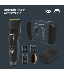 Rowenta Машинка для стрижки Advancer, сеть+акум., роторный мотор, насадок-3, кейс, титан.напыл., синий
