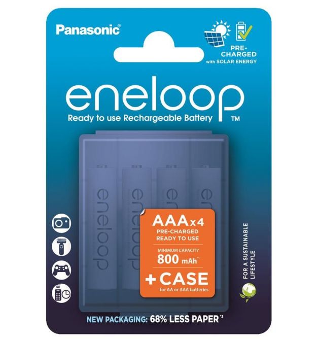 Panasonic Аккумулятор Eneloop NI-MH AAA 800 мАч, 4 шт, с кейсом для хранения