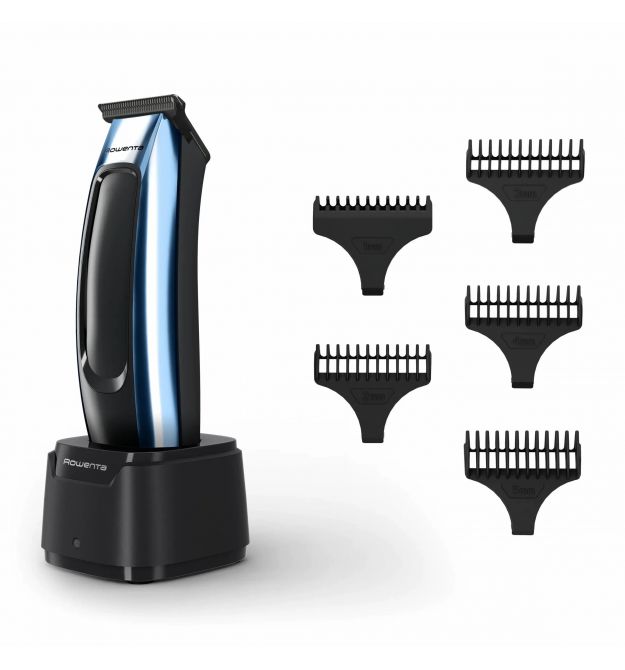 Rowenta Машинка для стрижки Barber Experience, сеть+акум., роторный мотор, насадок-5, кейс, нерж. сталь, синий