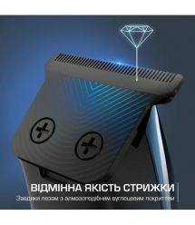 Rowenta Машинка для стрижки Barber Experience, сеть+акум., роторный мотор, насадок-5, кейс, нерж. сталь, синий