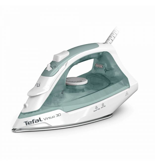 Tefal Утюг Virtuo 30, 1800Вт, 240мл, паровой удар -120гр, постоянный пар - 27гр, керам. подошва, бело-зеленый