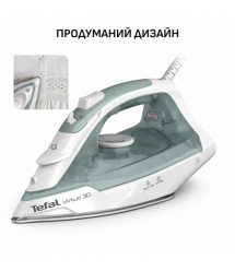 Tefal Утюг Virtuo 30, 1800Вт, 240мл, паровой удар -120гр, постоянный пар - 27гр, керам. подошва, бело-зеленый