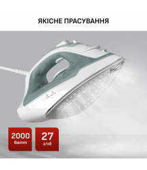 Tefal Утюг Virtuo 30, 1800Вт, 240мл, паровой удар -120гр, постоянный пар - 27гр, керам. подошва, бело-зеленый