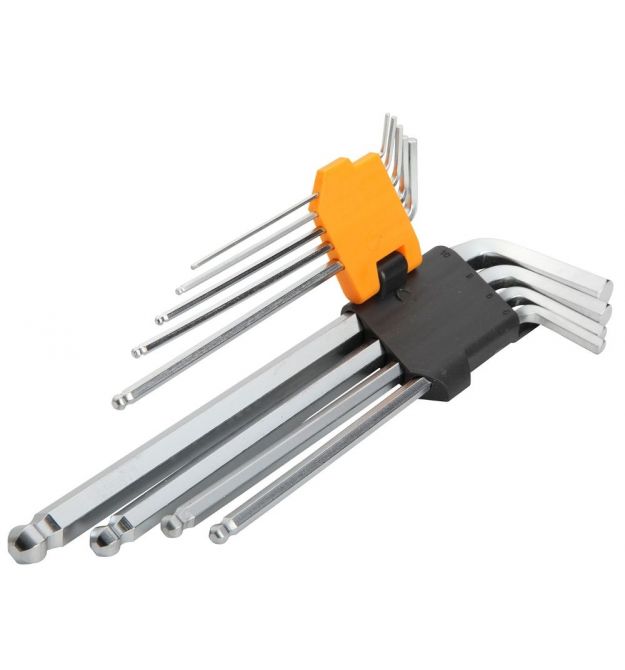 Tolsen Ключи шестигранные, набор 9шт, шаровидный наконечник, CrV, 1.5-10мм