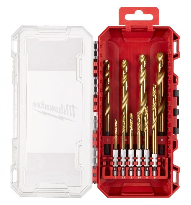 Milwaukee Набор сверл по металлу RedHEX Shockwave HSS-TiN, 10шт, 3-10мм, кейс