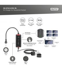 Digitus Зарядное устройство EV Single Phase, 3.7kW, 5 m, Schuko to Type 2, з блоком керування та індикуації заряду