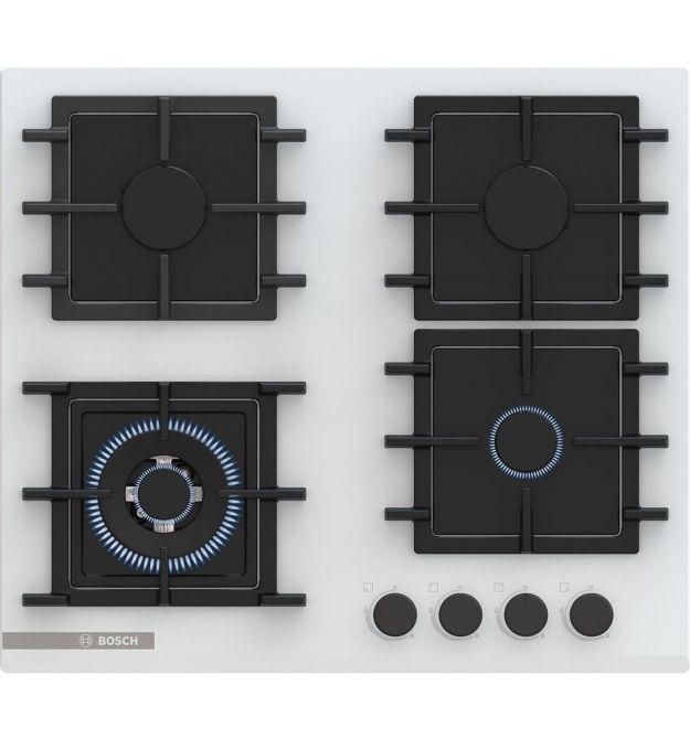 Bosch Варочная поверхность Bosch газ на стекле, 60см, чугун, белый