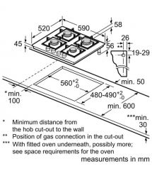 Bosch Варочная поверхность Bosch газ на стекле, 60см, чугун, белый