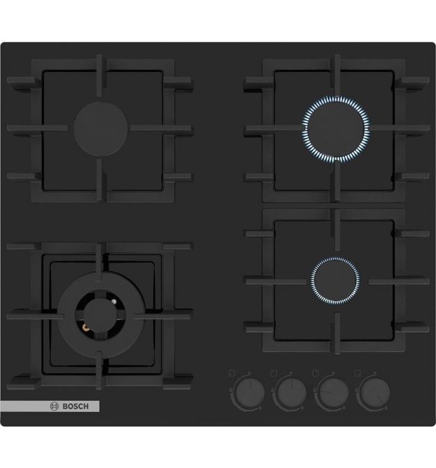 Bosch Варочная поверхность Bosch газ на стекле, 60см, чугун, черный
