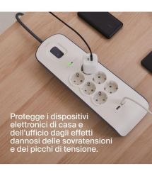 Belkin Удлинитель-фильтр сетевой 6хТип F, 3x1.5мм кв, 16А, 2xUSB-A 2.4A, защитой от перенапряжения, 2м, белый