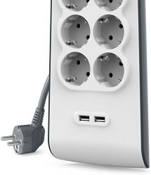 Belkin Удлинитель-фильтр сетевой 6хТип F, 3x1.5мм кв, 16А, 2xUSB-A 2.4A, защитой от перенапряжения, 2м, белый