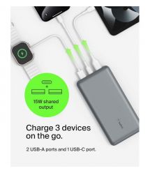 Belkin Портативное зарядное устройство Power Bank 20000мАч, 15Вт, 2хUSB-A/USB-C, серый