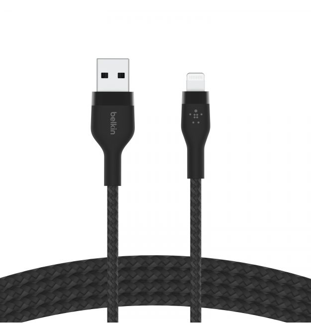 Belkin Кабель USB-A - Lightning витой, силиконовый, с ремешком на магните, 1м, черный