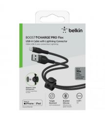 Belkin Кабель USB-A - Lightning витой, силиконовый, с ремешком на магните, 1м, черный