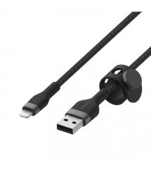 Belkin Кабель USB-A - Lightning витой, силиконовый, с ремешком на магните, 1м, черный