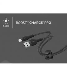 Belkin Кабель USB-A - Lightning витой, силиконовый, с ремешком на магните, 1м, черный
