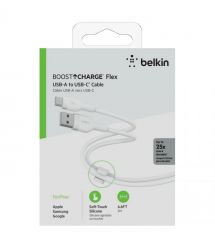 Belkin Кабель USB-A - USB-C силиконовый, с клипсой, 2м, белый