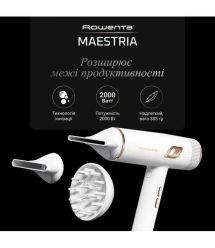 Rowenta Фен Ultimate Experience Maestria, 2000Вт, режимов-3, дифузор, иониз-я, хол. обдув, белый