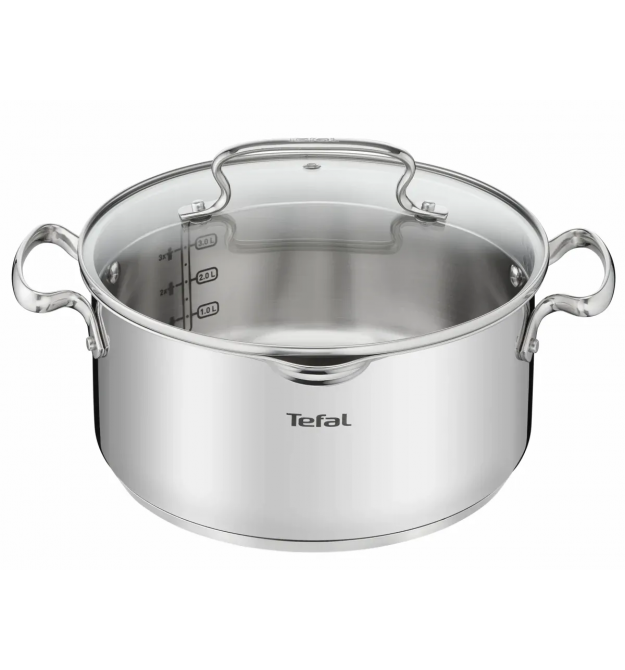 Tefal Кастрюля DUETTO+, 5л, с крышкой, нержавеющая сталь, стекло