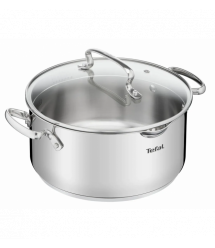 Tefal Кастрюля DUETTO+, 5л, с крышкой, нержавеющая сталь, стекло