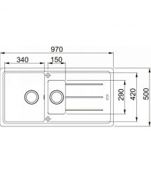 Franke Мойка кухонная Basis фрагранит, прямоуг., с крылом, 970х500х200мм, чаша - 2, врезная, оникс
