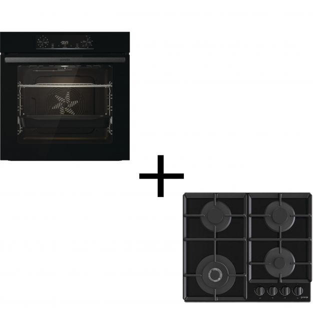 Gorenje Комплект (духовка электрическая BO6735E05B + поверхность газ на стекле GTW641EB), 743549, чорн