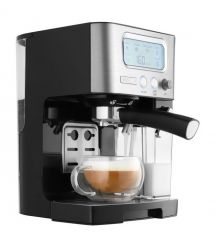Sencor Кофеварка рожковая 1.4л, молотый, автоматический капучинатор, LCD-дисплей, нерж. сталь-черный