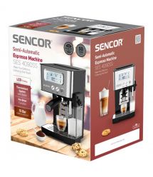 Sencor Кофеварка рожковая 1.4л, молотый, автоматический капучинатор, LCD-дисплей, нерж. сталь-черный