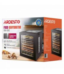 ARDESTO Сушка для продуктов FDB-1242, 850Вт, поддонов -12x3см, макс-70°С, таймер, электр. управление, нерж., черный