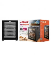 ARDESTO Сушка для продуктов FDB-1242, 850Вт, поддонов -12x3см, макс-70°С, таймер, электр. управление, нерж., черный