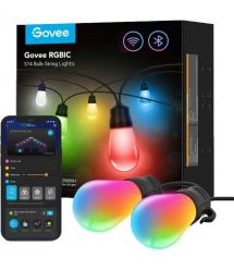 Govee Набор светодиодных ламп H7020 LEB Bulb String Lights, 15м, RGBIC/Warm White, WI-FI/Bluetooth, чорний