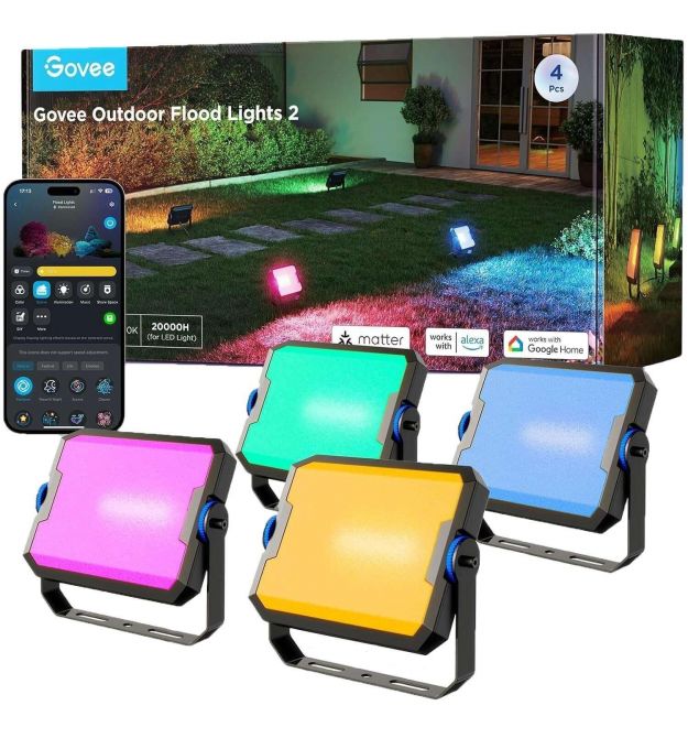 Govee Набор светильников H8057 Outdoor FLood Lights, 4шт, RGBICWW, WI-FI/Bluetooth, черный