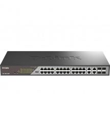 D-Link Коммутатор DSS-200G-28MPP 24xGE PoE, 4xSFP/GE, 518Вт, Неуправляемый