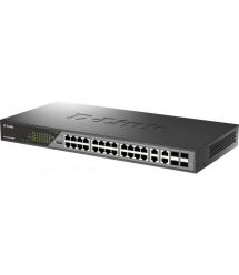 D-Link Коммутатор DSS-200G-28MPP 24xGE PoE, 4xSFP/GE, 518Вт, Неуправляемый