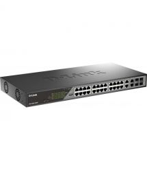 D-Link Коммутатор DSS-200G-28MPP 24xGE PoE, 4xSFP/GE, 518Вт, Неуправляемый