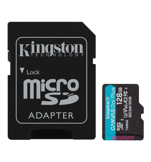Kingston Карта памяти microSD 128GB C10 UHS-I U3 A2 V30 R200MB/s + SD