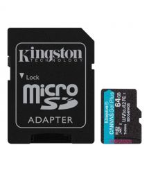 Kingston Карта памяти microSD 64GB C10 UHS-I U3 A2 V30 R200MB/s + SD