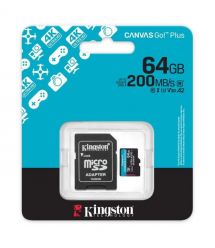 Kingston Карта памяти microSD 64GB C10 UHS-I U3 A2 V30 R200MB/s + SD
