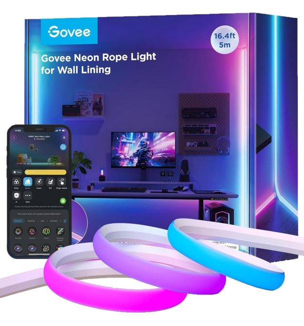 Govee Лента светодиодная умная H6641 Neon Rope Light for Wall Lining, 5м, RGBIC, WI-FI/Bluetooth, белый